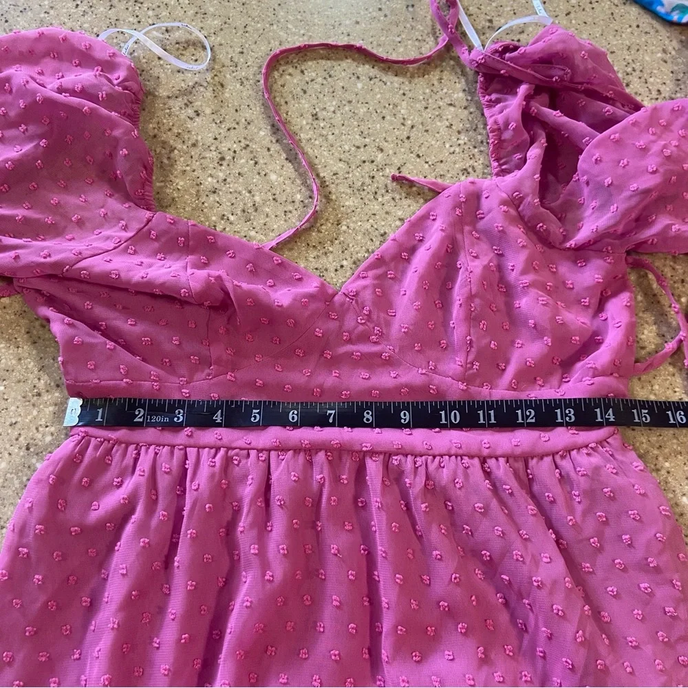 NWOT Lulus Longing And Love Pink Swiss Dot Puffed Long Sleeve Mini Dress_6